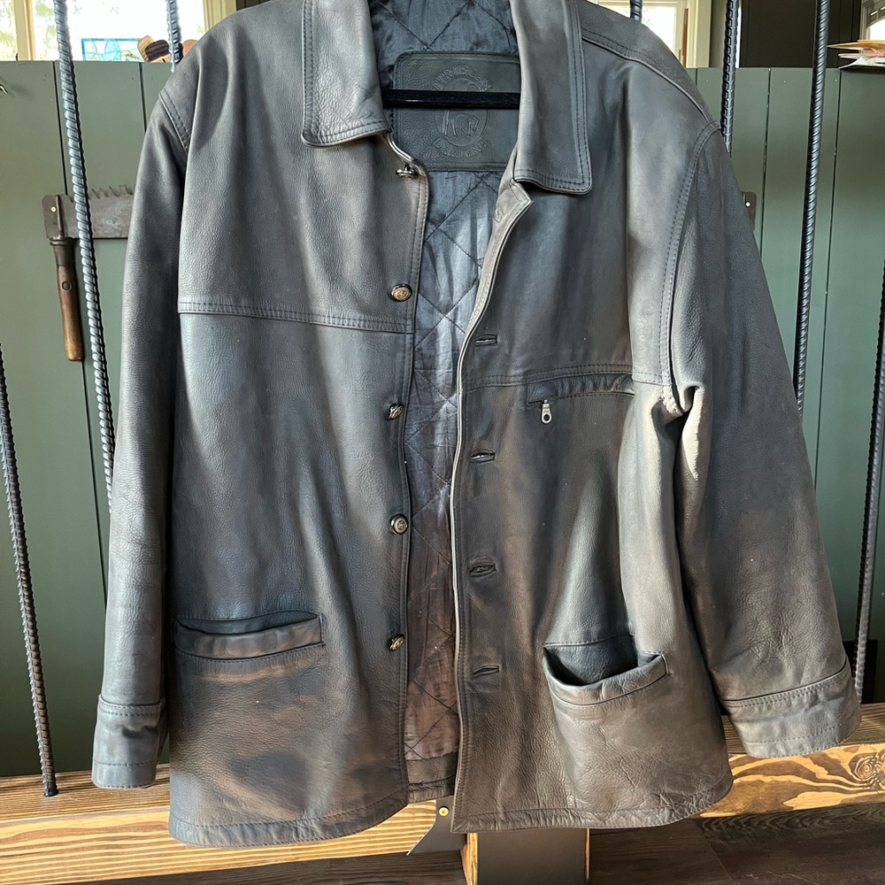 Men's Black Leather Jacket by Etruscan Designs